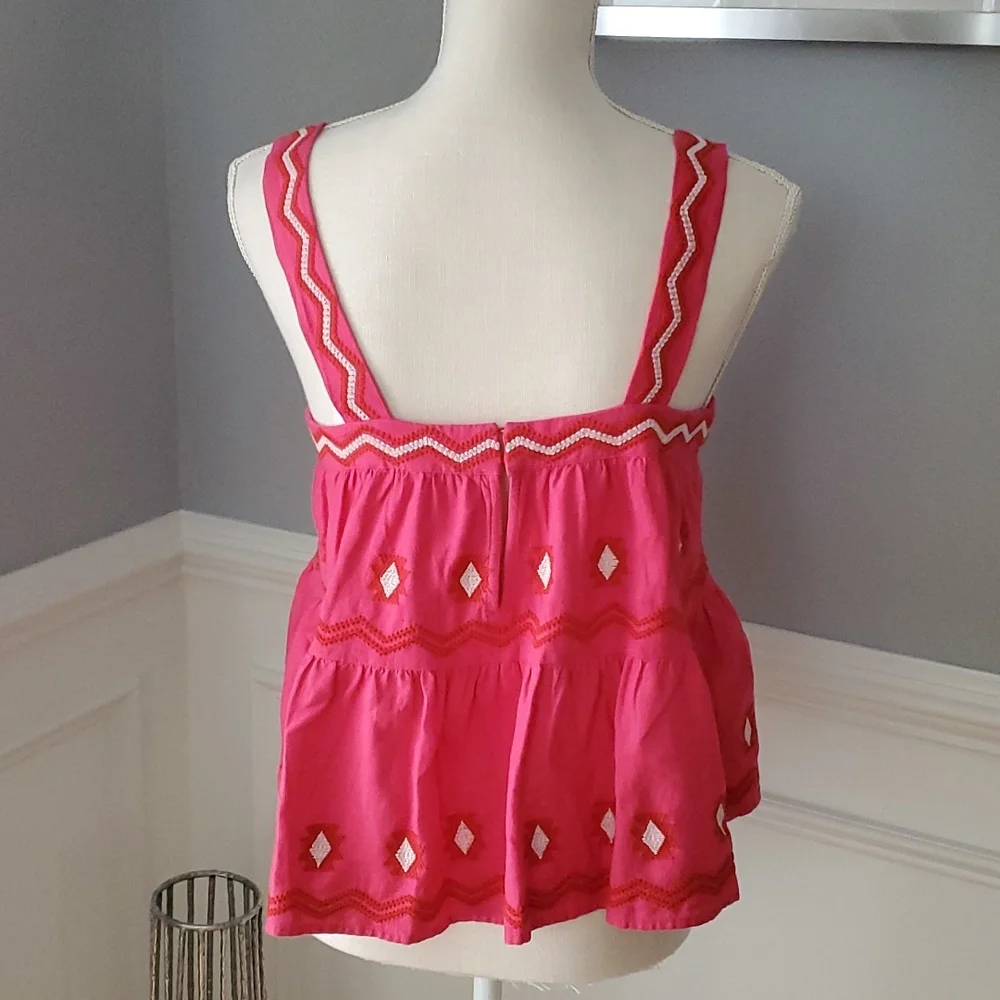 Ann Taylor LOFT Pink Linen Blend Embroidered Boho Tank Top Women XS Runs Big - Picture 7 of 12